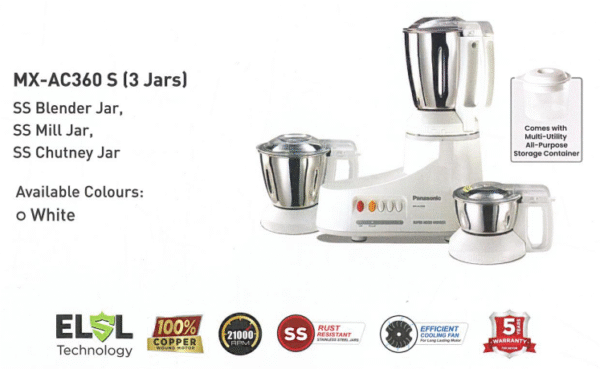 Panasonic Mixer Grinder 360 S White 3 JAR