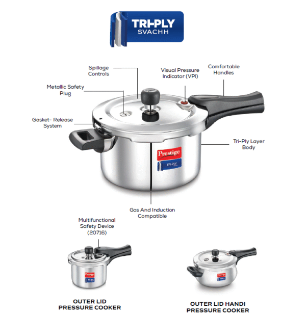 Prestige Tri-Ply Svaach Outer Lid Pressure Cooker